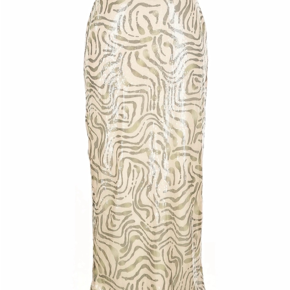 Eloquii NWT Sz 14 Zebra Patterned Sequined Maxi Skirt in Cream and Green